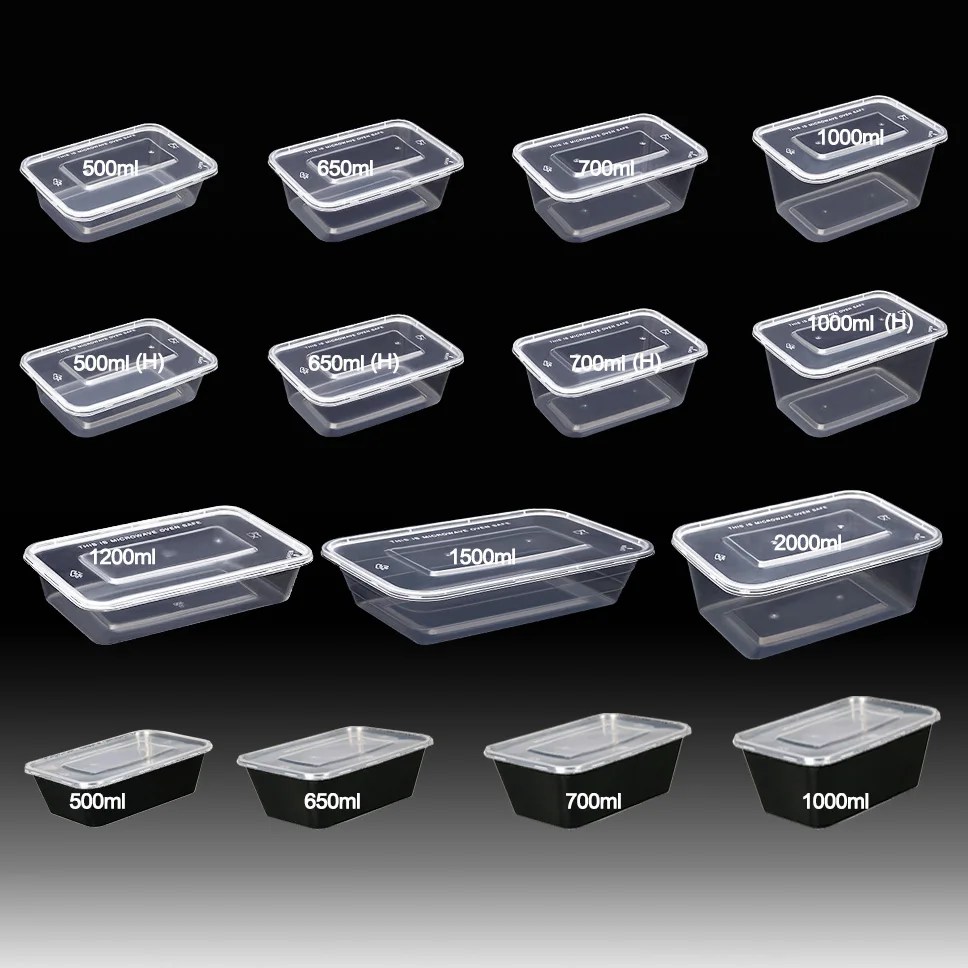 Black/Clear Disposable Plastic PP Takeaway Containers Food