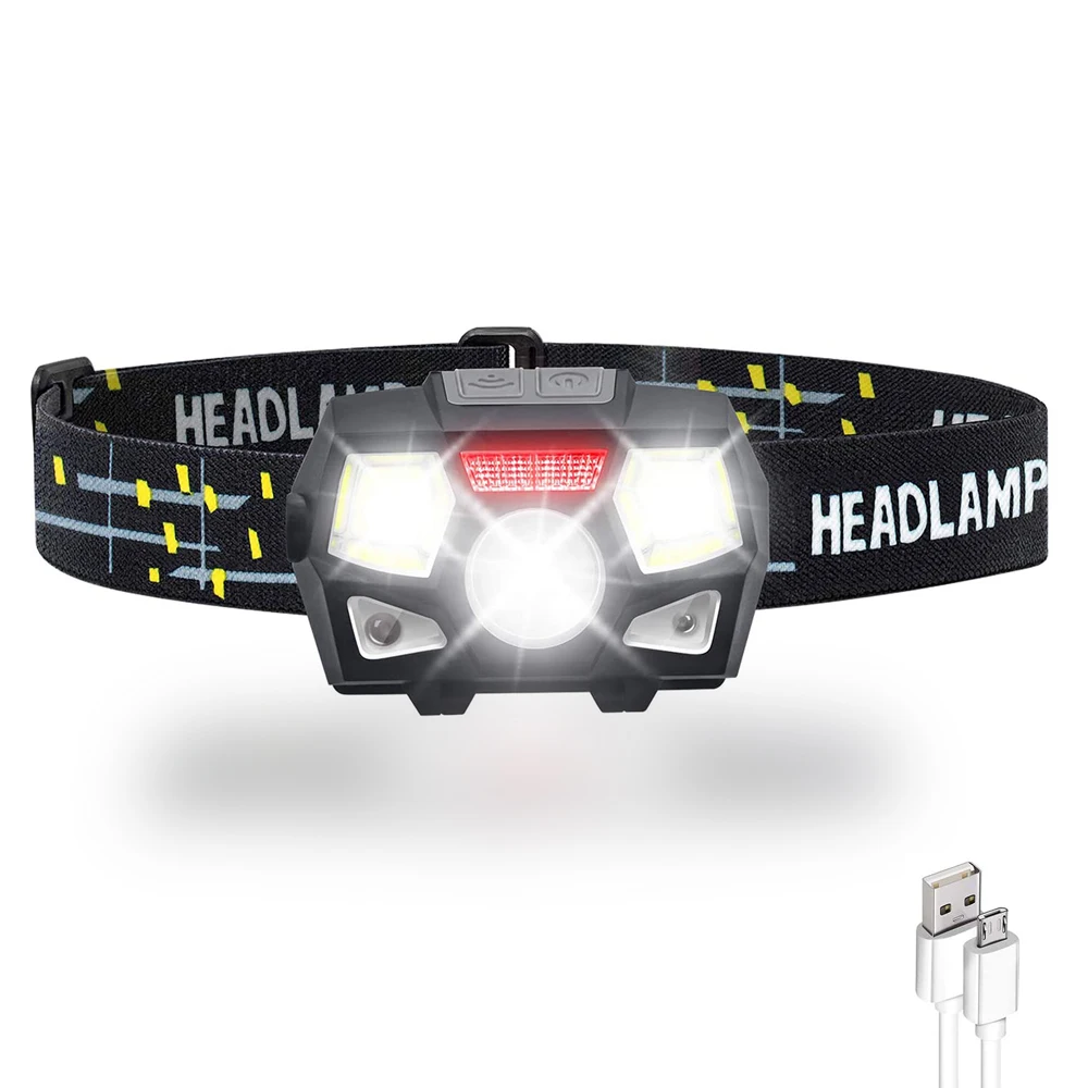 New 5 Modes Waterproof Head Torch High Power led headlamp USB Rechargeable Motion Sensor Led COB head flashlight