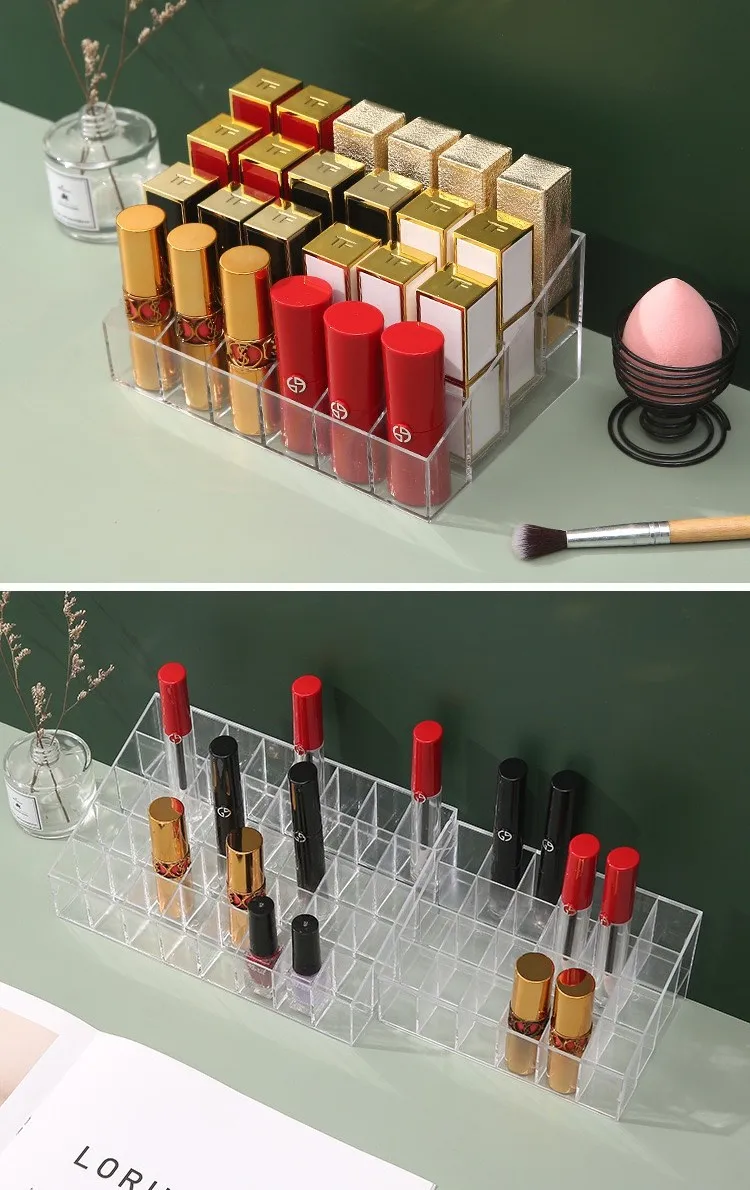 9/24/36/40 Grid Clear Lipstick Organizer Organizer Plastic Desktop Lipstick Holder Cosmetic Storage Box details