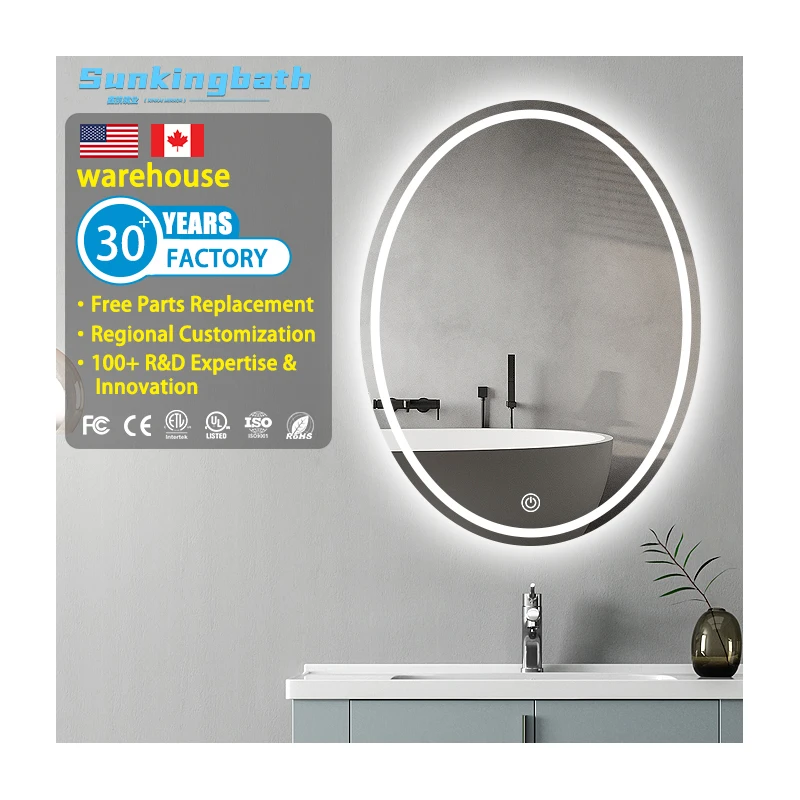 Oval LED Bathroom Mirror with 3 Color Dimmable Light Smart Backlit Vanity Bath Mirror for Modern Home Luxury Hotel Decor