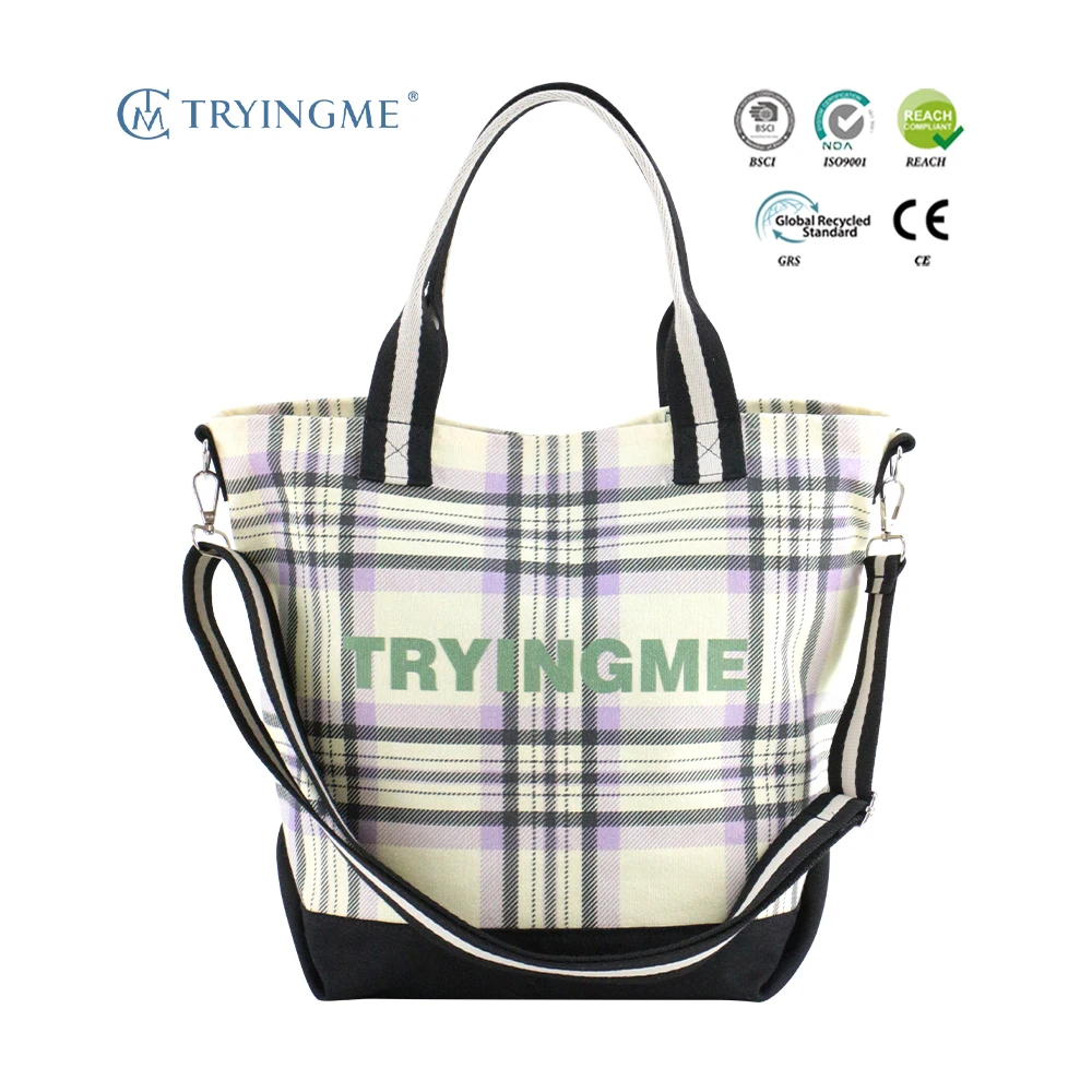 Tryingme 2025 Fashion Check Printed Large Medium Canvas Bag Travel Weekend Vacation Summer Beach Shopping Handbag