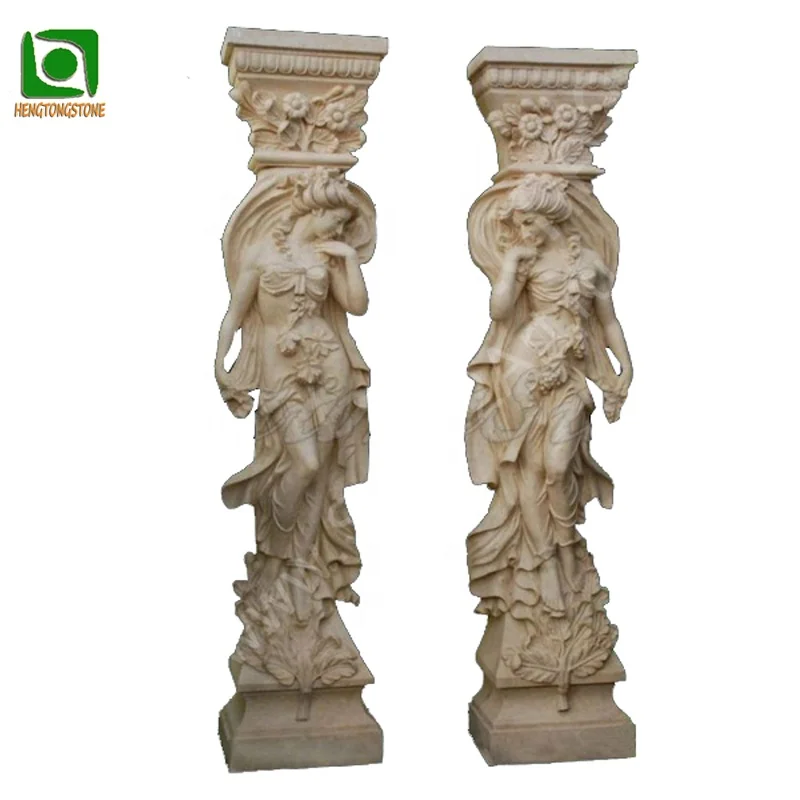 Western Style Ornamental White Marble Statue Pillar