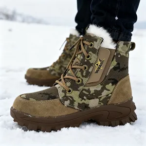 Men's Snow Boots Waterproof and Warm Fur-lined Anti-slip Outdoor and Ankle-high Boots Work Hiking and Cross-country Boots