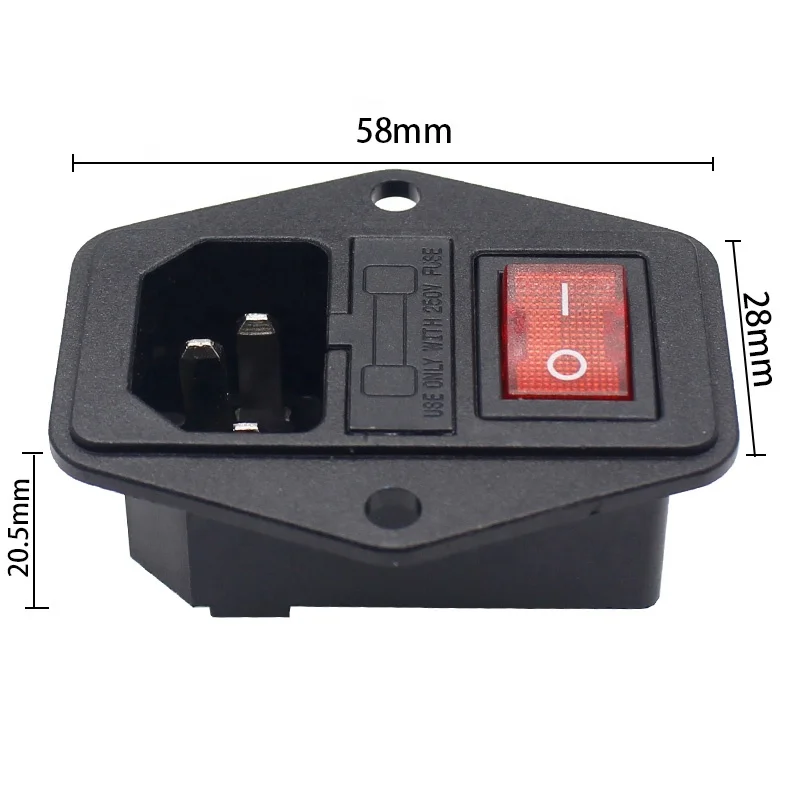 
Кулисный выключатель питания IEC 3 Pin 320 C14, входные розетки питания переменного тока с предохранителем 