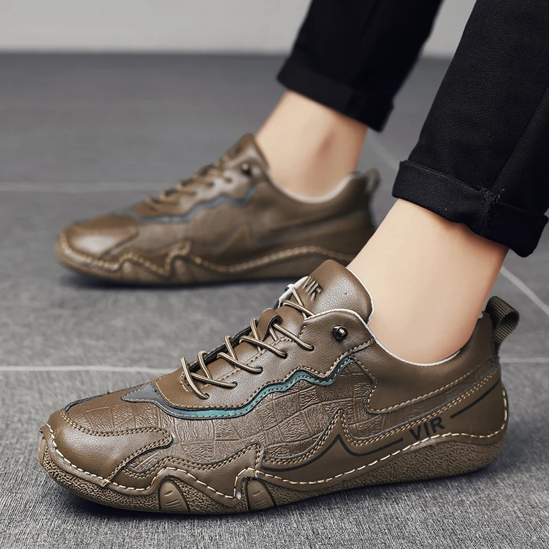 Men's casual shoes outdoor men's shoes spring new handmade large size stitching all-match business leather shoes men