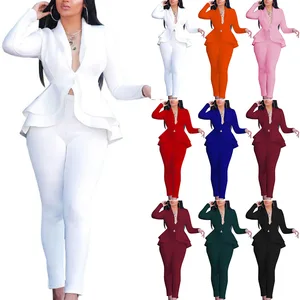 Elegant Slim Two-Piece Business Office Plus Size Suit for Women Hot Female Casual Blazer Pants Button Long Sleeve Sexy Design