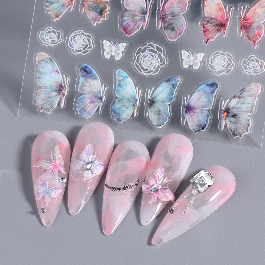 Nail Decoration Pink Butterfly Nail Art Sticker 3d Hologram Butterfly ...