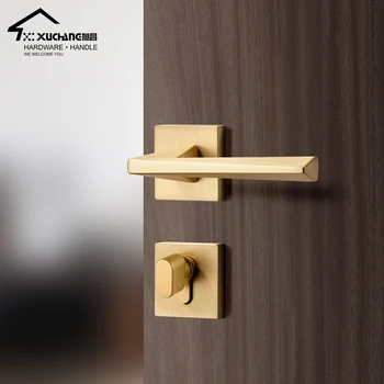 High Quality Modern Design Golden Zinc Alloy Indoor Durable Door Handle Wooden Door Room Door Lock Set
