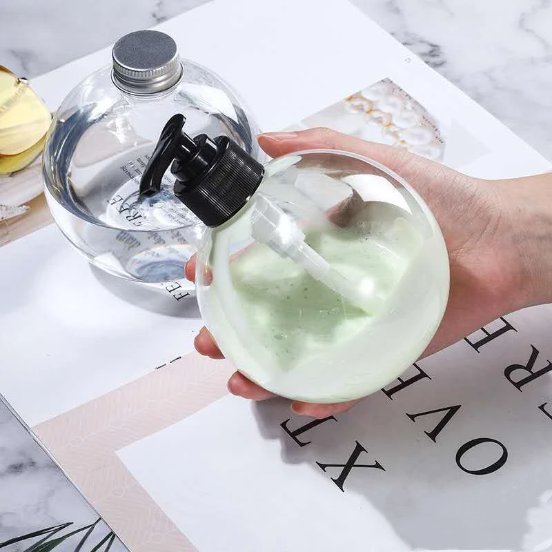 150ml/350ml Clear Skin Cream Cosmetic Packaging PET Spherical Plastic Shampoo Bottle With Emulsion Pumple