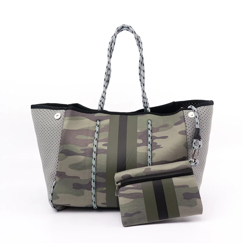 Gray Camo Camo Striped Neoprene Tote Neoprene Camo Tote Bag Purse