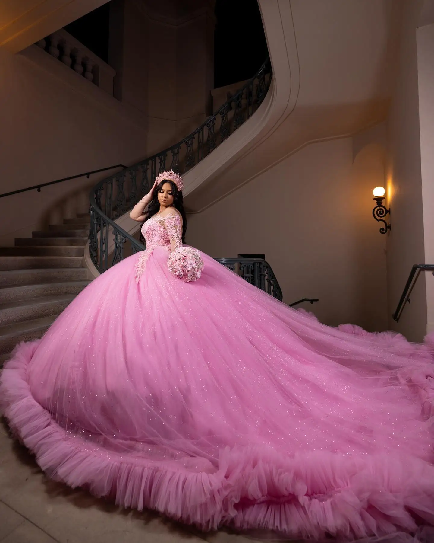 long sleeve pink quinceanera dresses Long Sleeve Quinceanera Dress by House of Wu 26904 8 / Periwinkle