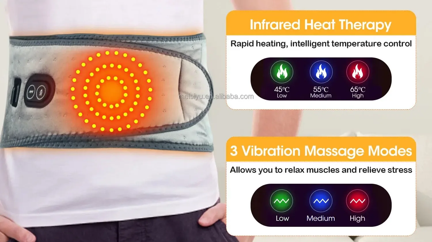 Red Light Menstrual Heat Pad Therapy Hot Compress Vibration Back Massage Belt Infrared Heating