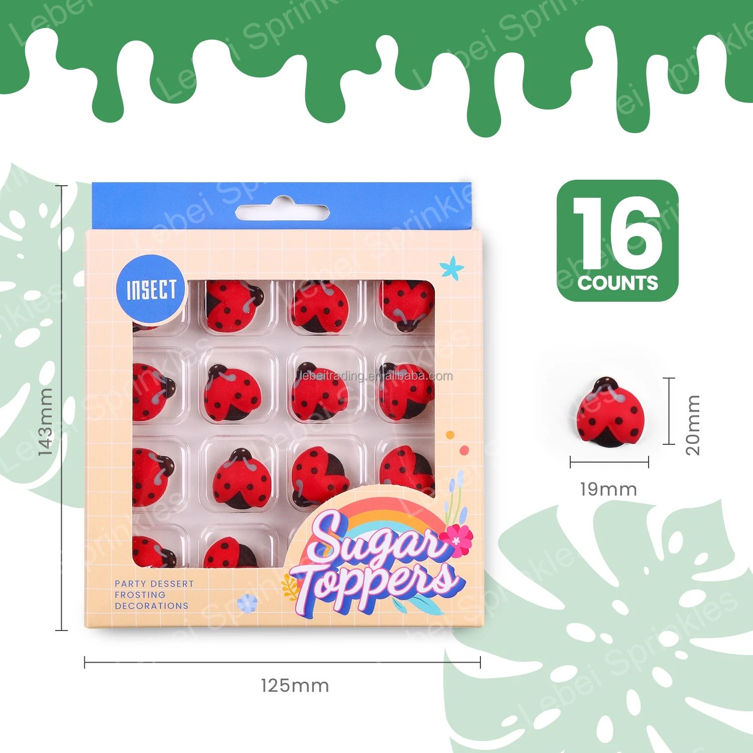 16 Count Ladybug for Edible Cake Topper Kids DIY Royal Icing Decorations for Bakery Biscuit Cake Trending Insect Decorations Box
