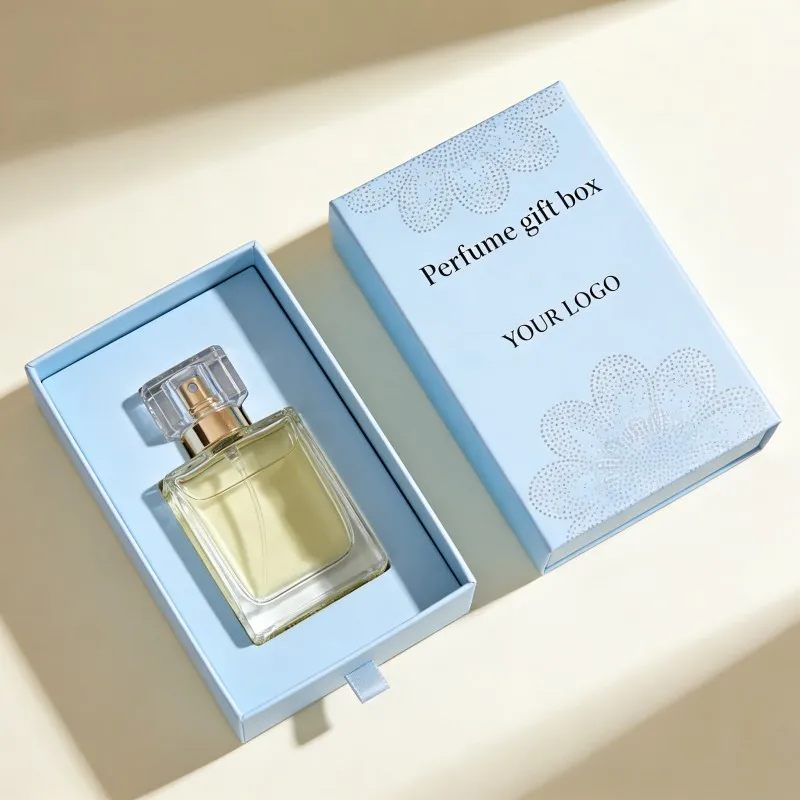 Scatola regalo personalizzata per profumo da 50 ml di alta gamma con logo su misura, scatola artigianale per cosmetici con cassetto interno in EVA e scatola per profumo