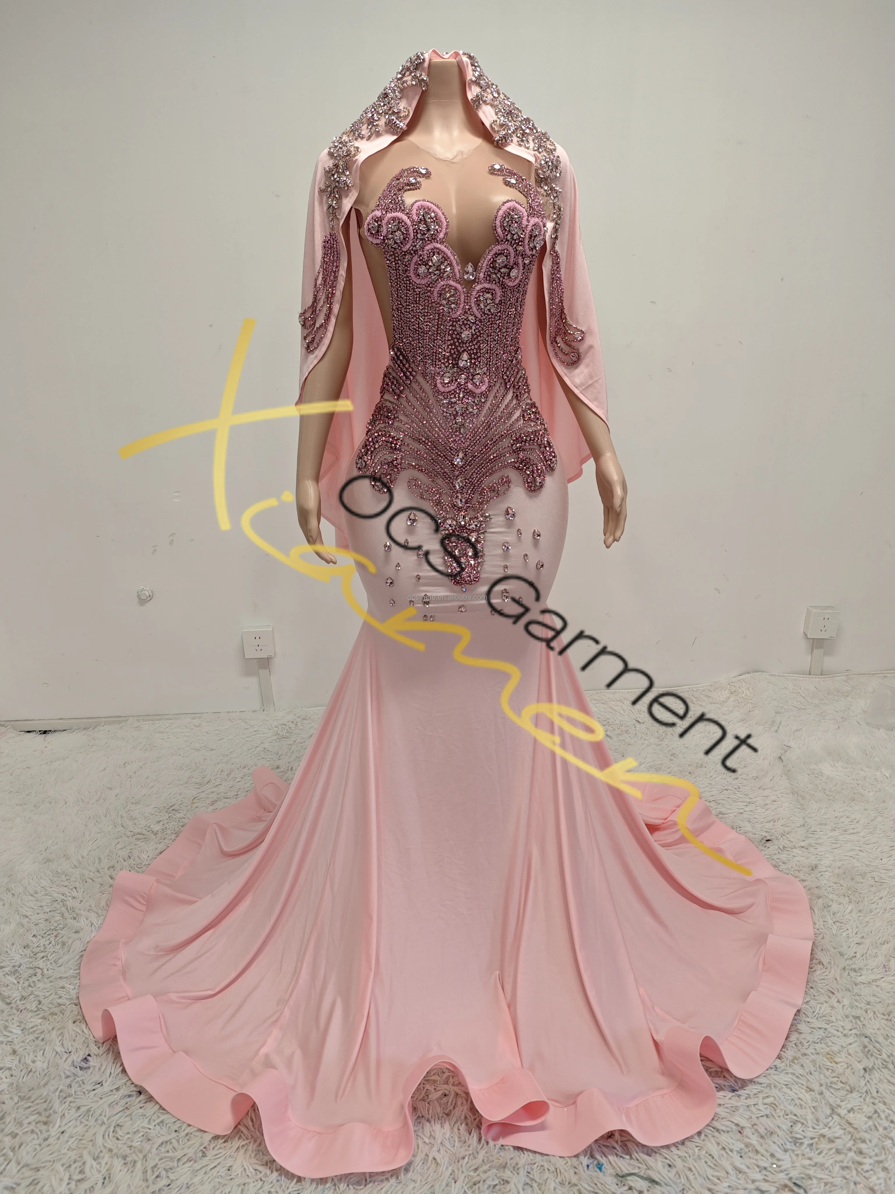 Ocstrade Royal Blue Heavy Gold Beaded Mermaid Evening Gown with Cape Custom  Handmade Formal Prom Dress for Pageant Wedding Party| Alibaba.com