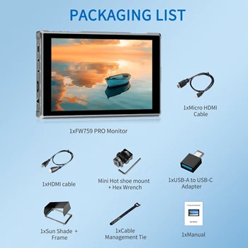 FEELWORLD FW759 PRO DSLR Camera Field Monitor 7 Inch IPS Touch Display, 1280x800 HD, Support Custom LOGO, Wholesale detail image