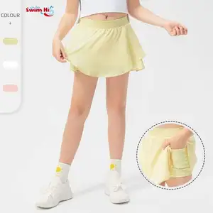 Custom Logo 2 in 1 Skirt Quick Dry Soft Kids High Waist Athletic Workout Sports Tennis Skirts With Pockets Shorts for Girls