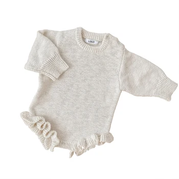 Custom Long Sleeves Infant Knitwear Newborn Jumpsuits Romper Cotton Knitted Baby Girl Ruffle Romper