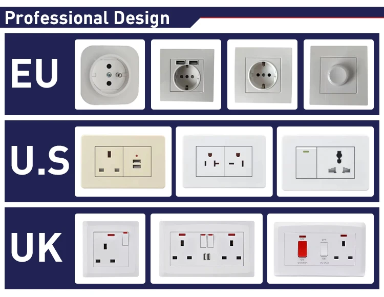 British Standard PC Black 250V 13A Round 3 Pin Switch Wall Socket With Neon Indicator Light