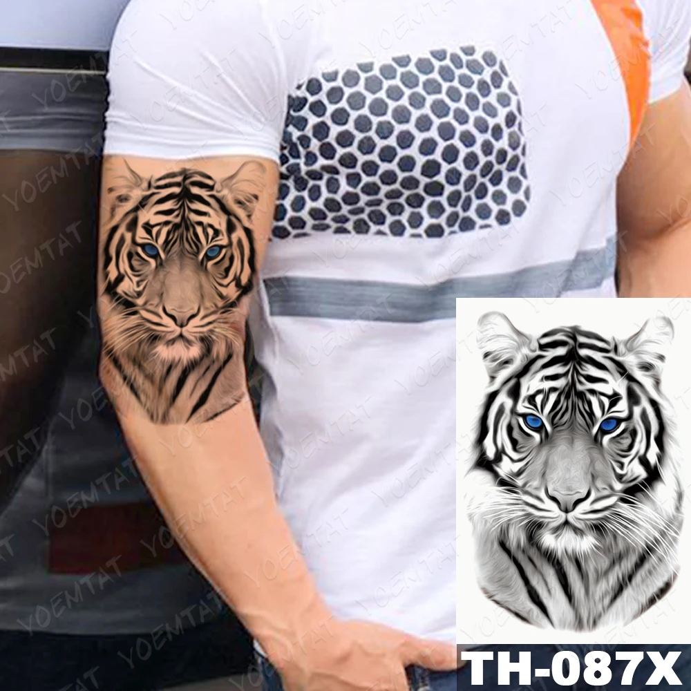 AVI Temporary Tattoo For Girls Men Women 3D Big Tiger Colour Face Sticker  Size 21x15cm  1pc
