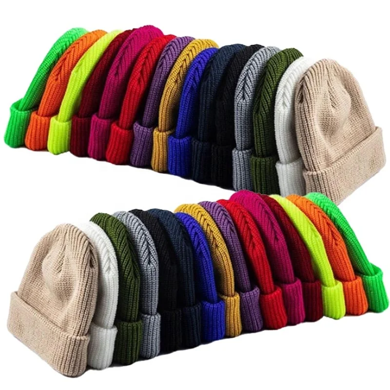 HKS0001custom logo Winter Embroider Unisex Cheap Knitted Solid Color Warm Woman Men Cap Blank Acrylic Hat Beanie
