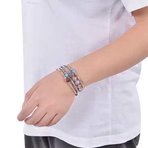 Nabest Wholesale Fashion Bohemian Charm Bead Bracelet Natural Stone and Copper Tube Wrap for Women and Men