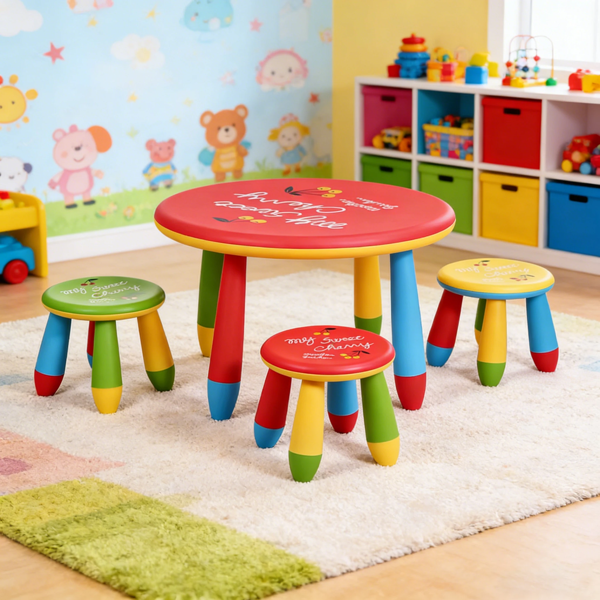 Feelkids Two-Toddler Kids' Furniture Set Plastic Desk and Chair for Kindergarten Study Playpens for Children