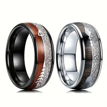 Fashion Men Jewelry Inlay Wood Black Plated 8mm Men Tungsten Carbide Ring Luxury Men Ring