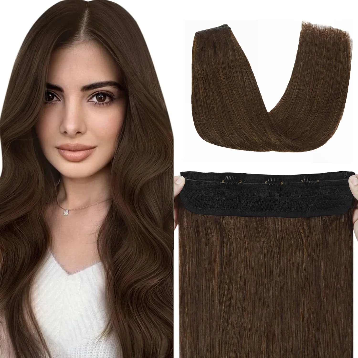 Schokoladenbraune Fish Line Echthaar-Extensions 16-26 Zoll für den Salon_voghion.com
