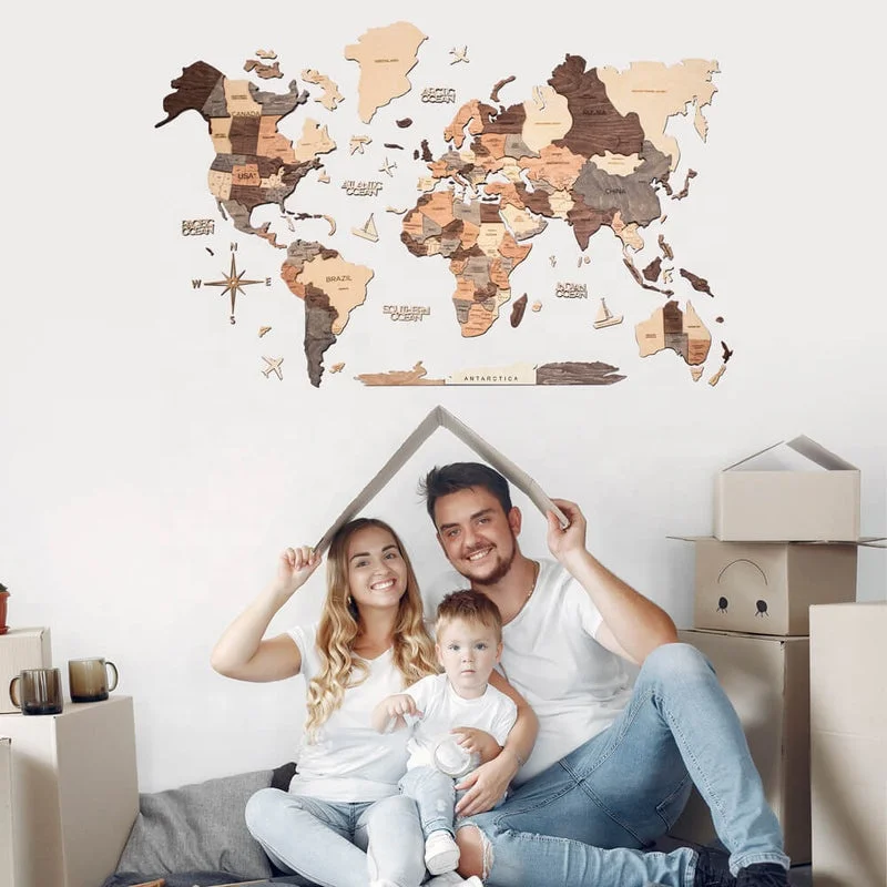 3d Wood Puzzle World Map With Light Backboard World Travel Map Home ...