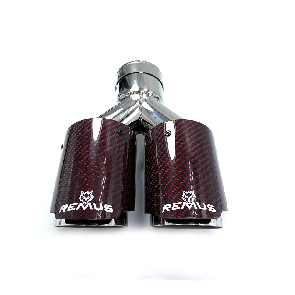 Car Modification Remus Universal Dual Sandy Automobile Exhaust Pipe Muffler Tip Red Carbon Fiber Series Car Exhaust Tip Muffler