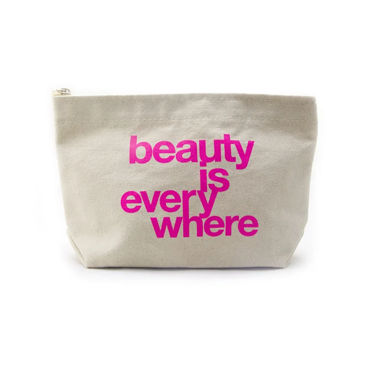 Hot Selling Ins Fashion Cheap Travel Storage Change Key Pen Recycle Eco Bag Cosmetic Bags Custom Logo Cotton Canvas Bag with Zip manufacture