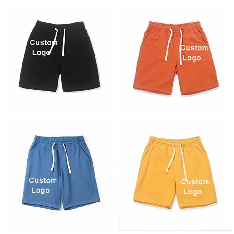 High quality cotton fleece plain mens sweat joggers custom towel embroidery logo oversized men's sports shorts