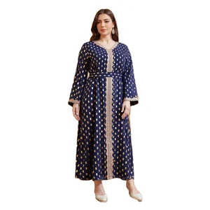 Wholesale New Middle Eastern Muslim Plus Size Robe Women's Girdle Bronzing Long Sleeve Dress