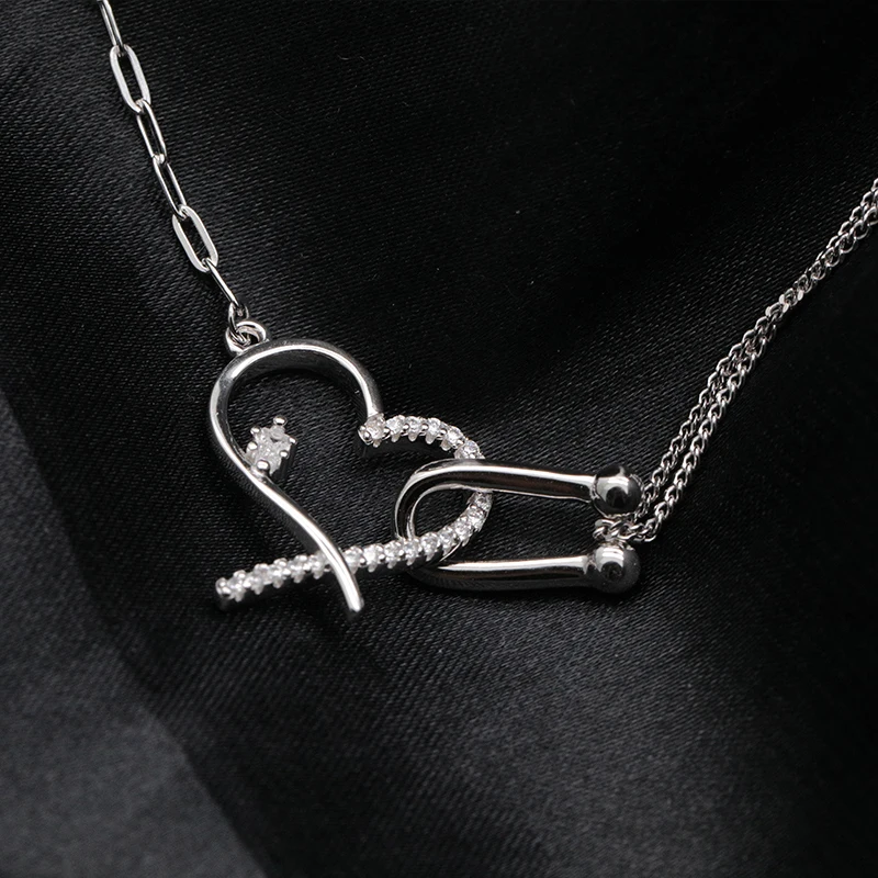 Zircon Heart Horseshoe Necklace - 925 Sterling Silver