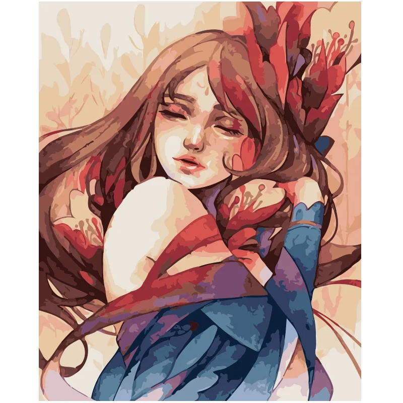 Custom Canvas Beautiful Girl Portrait Flower Landscape Picture Wall Decor Creative Gift DIY Oil Painting by Number for Kids