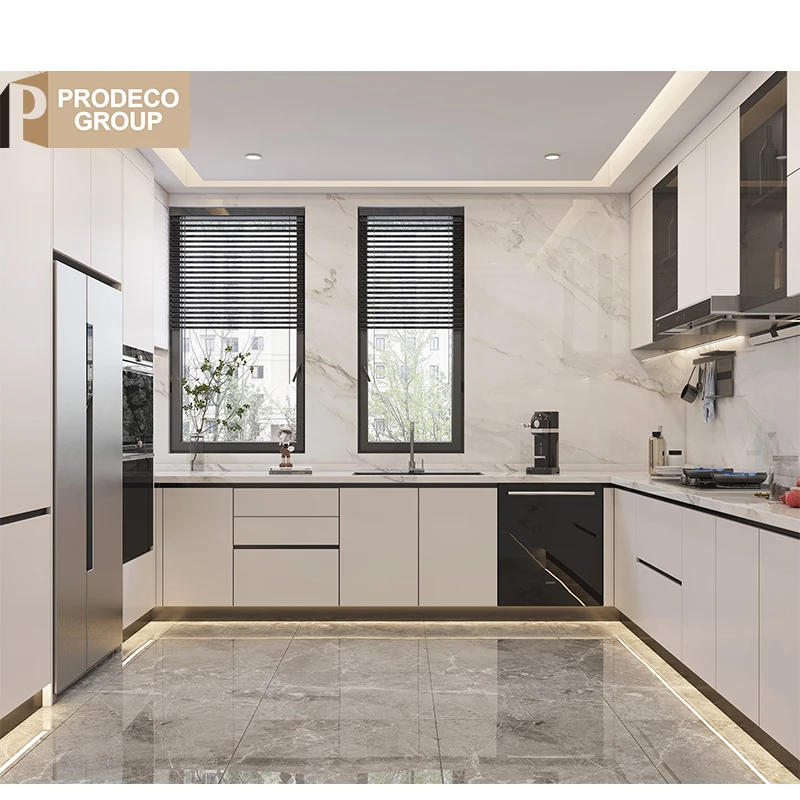 Prodeco Italy Neoclassical Double Pull Down Basket Modular Kitchen Cabinets Set With Sink Accessories