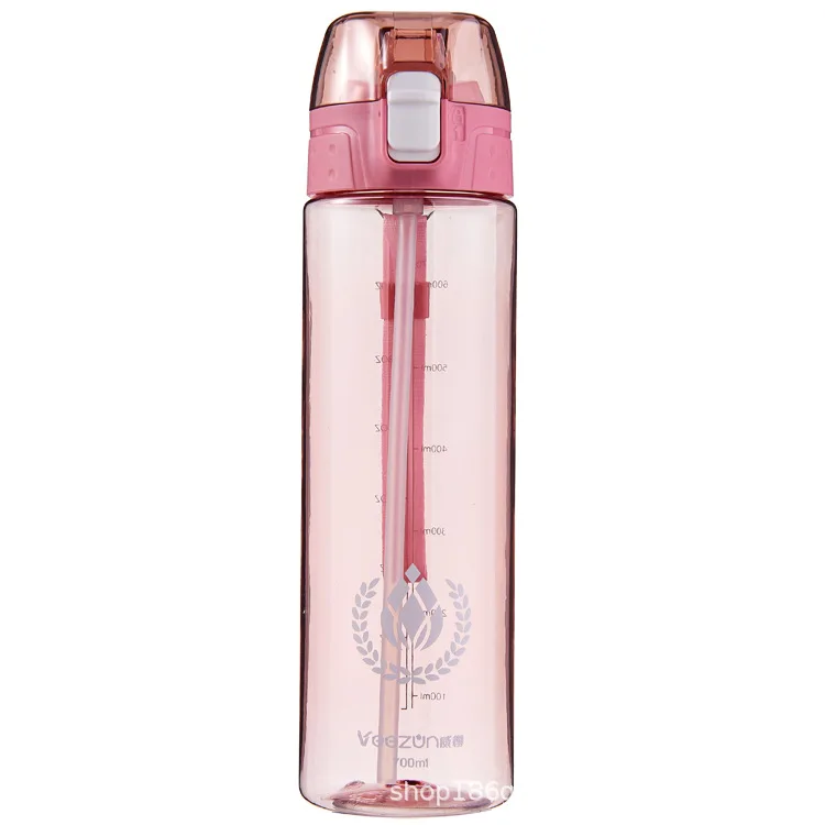 Portable PP PC 600ml 700ml Plastic Water Bottle with Silicone Straw