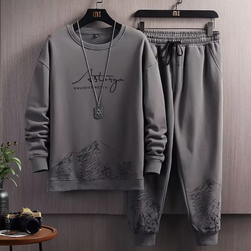 M-5XL Men Youth Printed O-Neck Sweatshirt Tops & Trackauits