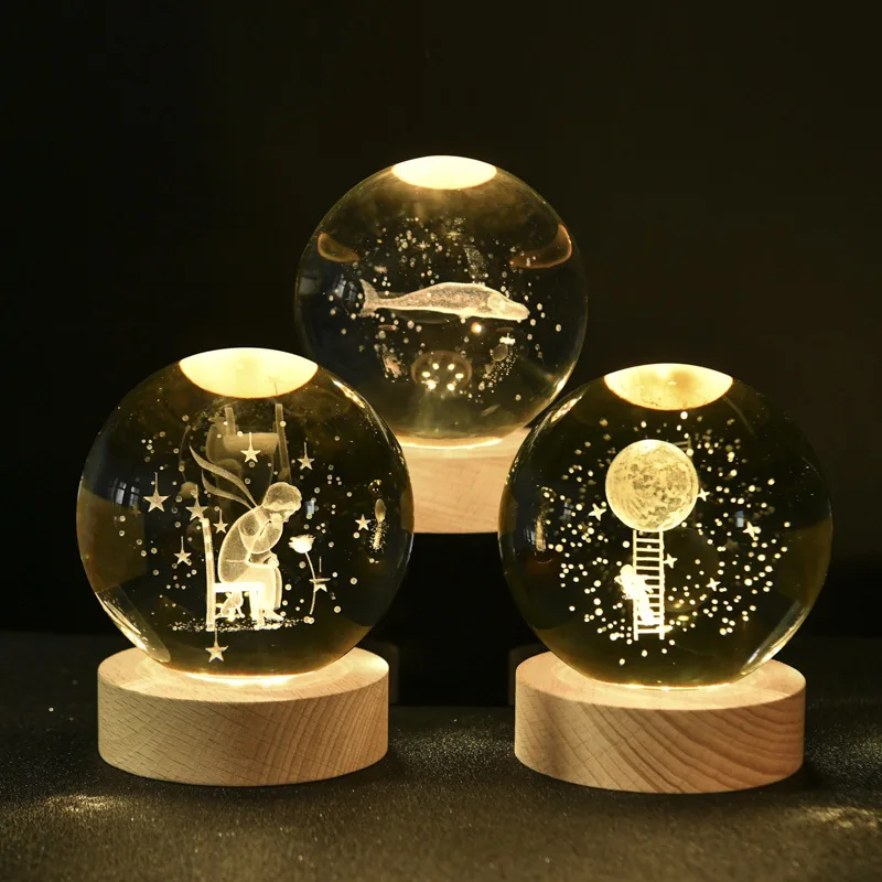 3d Art Crystal Ball Night Lamp Luminous Crystal Ball Decoration Solar System Led Night Lights