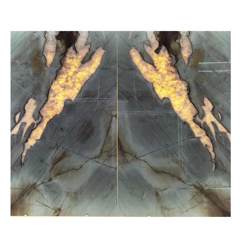 Luxury Nonopaque Book Match Pattern Light  Green Quartzite Stone Decoration Home Wall Background Slab  Design