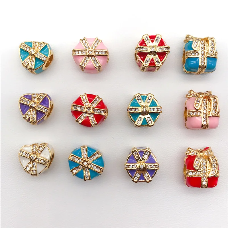 
 Love Heart Gift Zircon Loose Charm Beads with Enamel Fit 14K Pand Designer Making Jewelry for DIY Accessories Bracelet Necklace  
