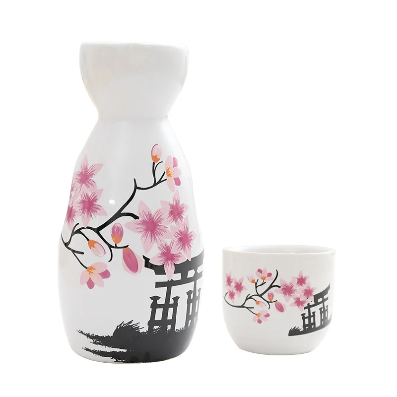 5 Pieces Ceramic Japanese Sake Set, 1 Serving Carafe And 4 Cups Pink Sakura 5 Pieces Ceramic Japanese Sake Set, 1 Serving Carafe And 4 Cups Pink Sakura