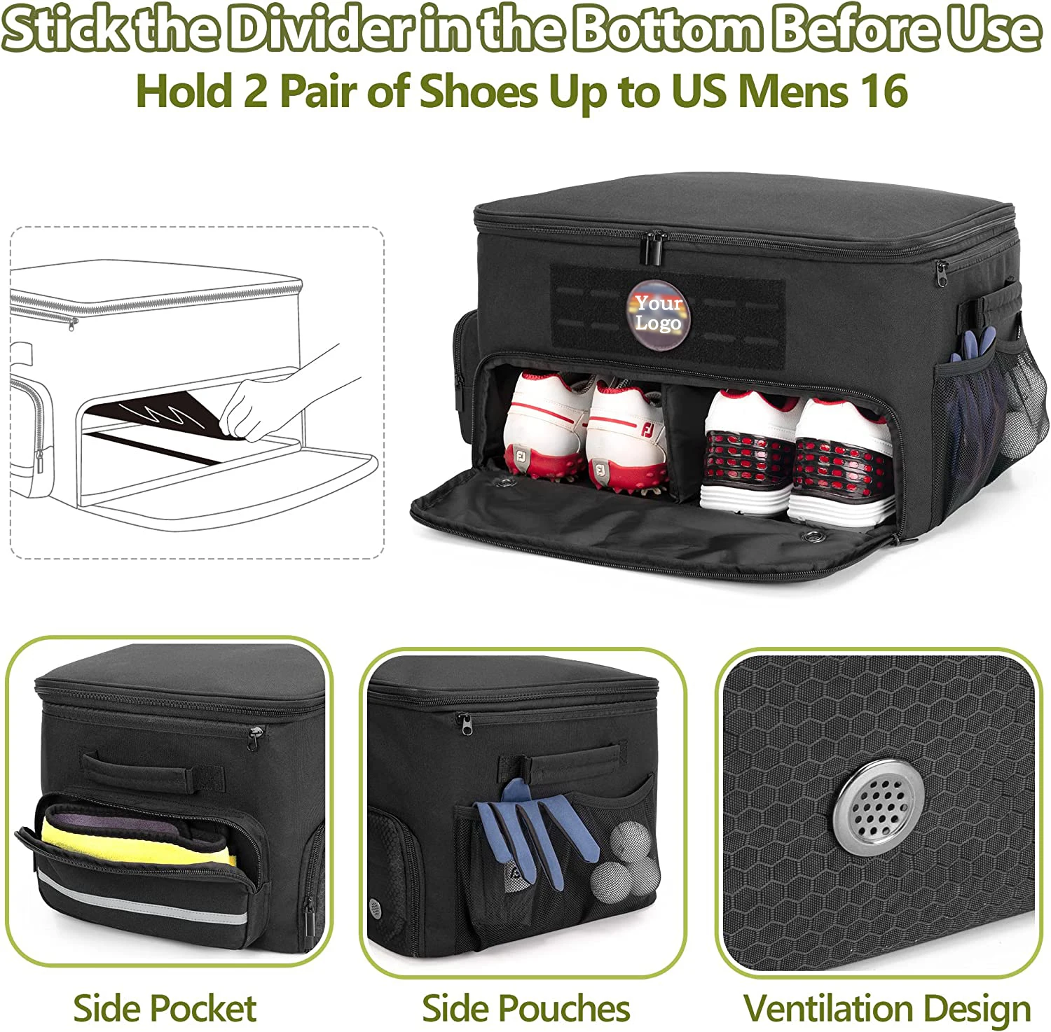 Durable Golf Trunk Organizer Storage For 2 Pair Shoes Golf Trunk
