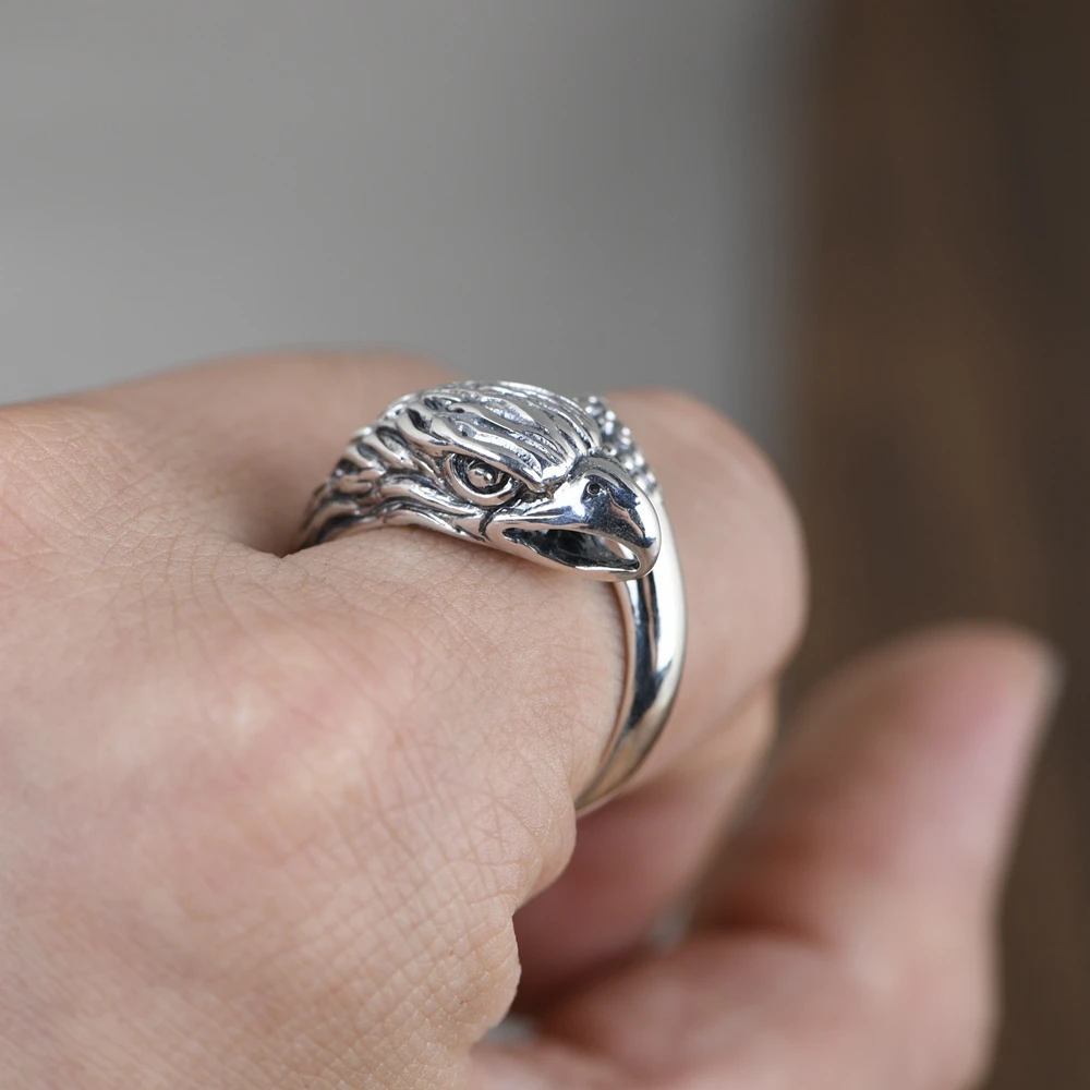 Wholesale 100% 925 Sterling Silver Men's Fashion Eagle Head Eagle