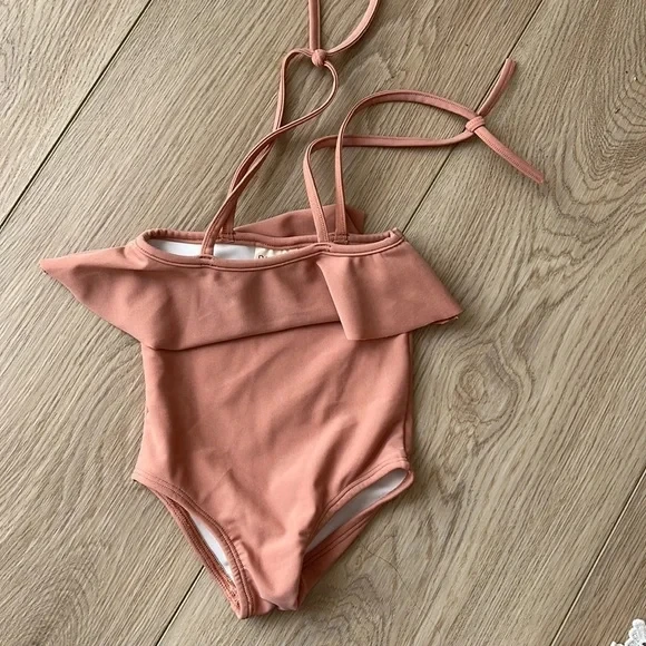 Sweet Cute Solid Color Suspender Newborn Beach Swimsuit Ruffle Baby One-piece Bikini Swim details