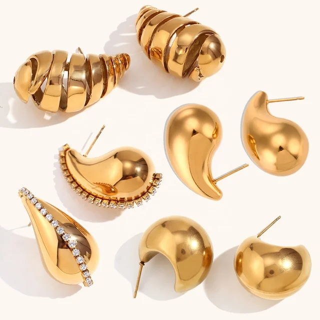 Dingran Tarnish Free Jewelry 18K Gold Plated Stainless Steel Water Drop Earrings Set For Women