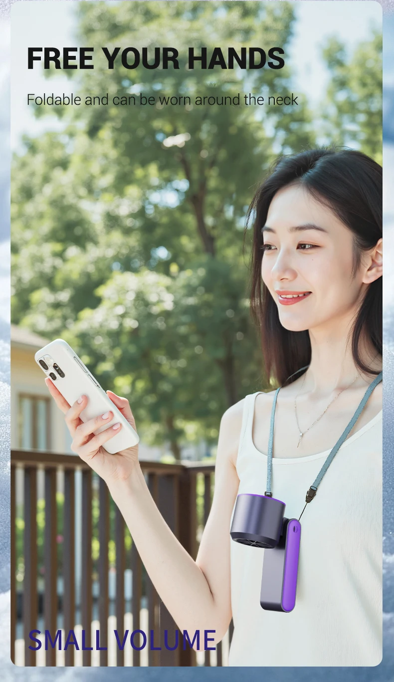 product 2025 handheld turbo fan 13000prm rechargeable portable mini ventilador 100 speed air cooling wearable neck hanging electric fan-2