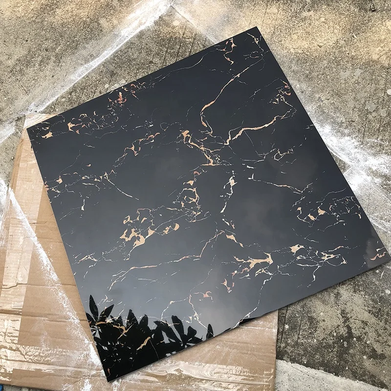 Latest Design Ceramic 60X60 Glossy Black Marble Floor Teil Black and Gold  Tiles - China Bathroom Tile, Marble Look