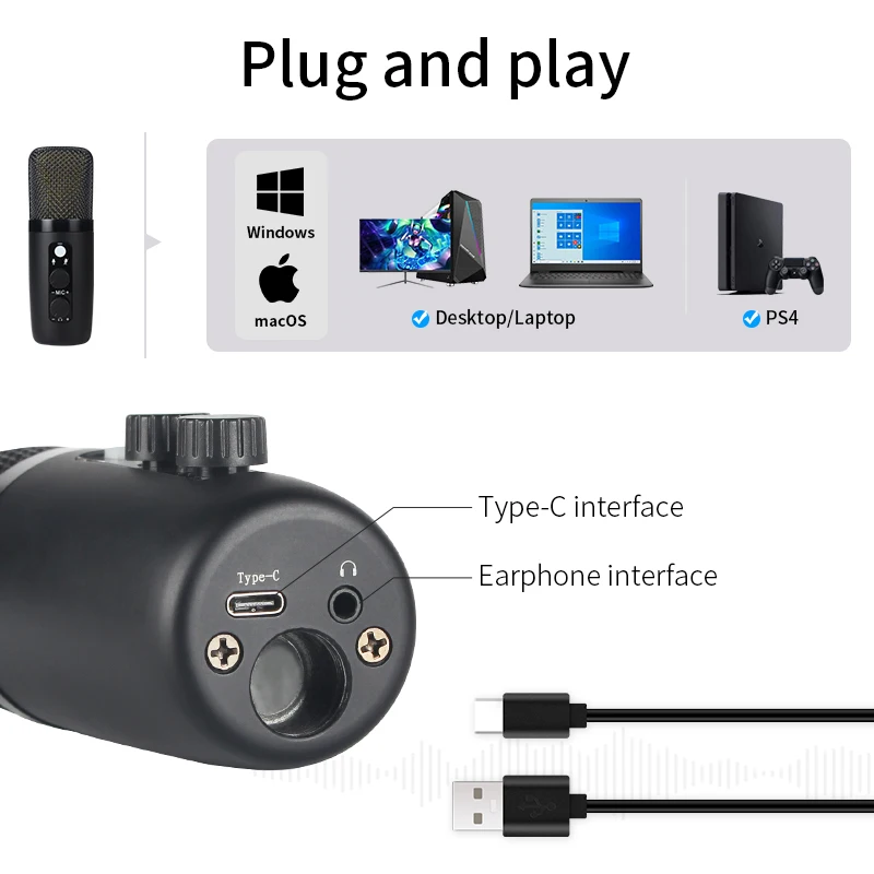 JIY Bm501 Recording Studio Microphone USB Podcast MIcrophone Mike RGB Gaming Condenser Microphone